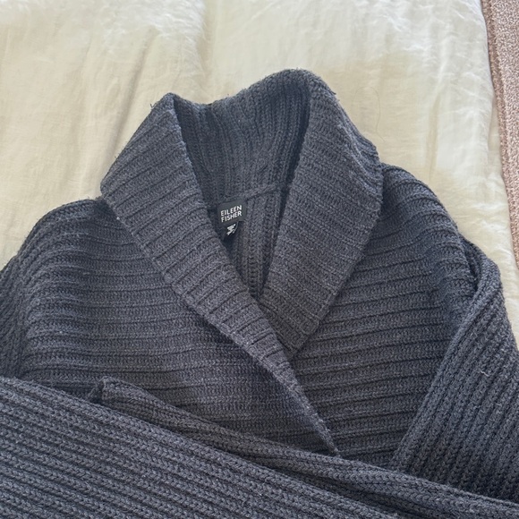 Eileen Fisher Black Ribbed Women's Cardigan - Picture 5 of 6
